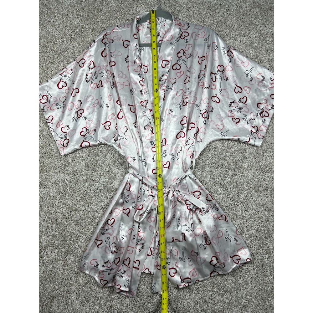 Morgan Taylor Satin Robe M/L Heart Print Kimono Tie Waist Valentine - Picture 3 of 7
